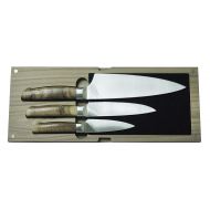 Ferrum RSRV-SET-0300 Reserve Single Bolster 3 Piece Set with Storage Box-Chefs, Duel Edge Utility Paring Knife, Black Walnut