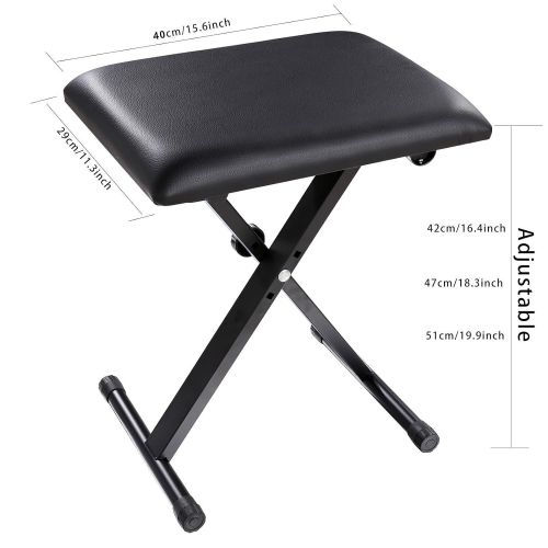  Ferty Adjustable Piano Keyboard Bench Leather Padded Seat Folding Stool Chair with Rubber Feet
