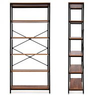 Ferty 5-Tier Bookshelf, Multipurpose Vintage Style Wood Bookcase Display Storage Shelves for Home Office