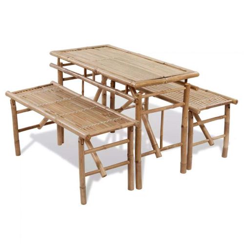  Fesjoy Beer Picnic Table Portable Folding Set Wooden Top Sets Bamboo Folding Weather-Resistant Waterproof Hard-Wearing for Patio Outdoor Activities Garden Use 3 Pieces