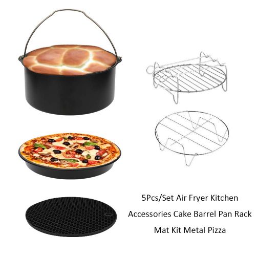  Fesjoy Airfryer Zubehoer, 5er/Set Luft Friteuse Zubehoer Kits Kuchenfass Pizzateller Metallgestell Grill Silikonmatte