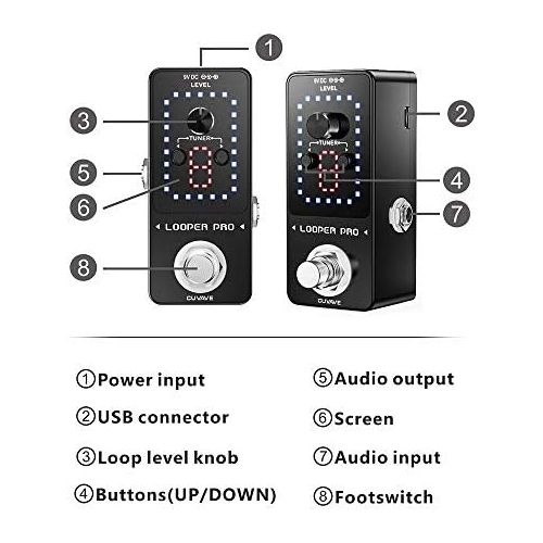  [아마존베스트]Fesjoy Looper Pro Guitar Loop Pedal 9 Loops Total 40 Minutes Recording Time Unlimited Overdubs Built-in Tuner Function LED Display