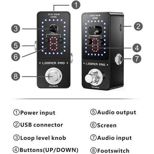  [아마존베스트]Fesjoy Looper Pro Guitar Loop Pedal 9 Loops Total 40 Minutes Recording Time Unlimited Overdubs Built-in Tuner Function LED Display