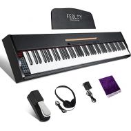 Fesley Weighted Piano Keyboard 88 Keys: Full Size Electric Keyboard Piano for Beginners, Portable 88 Key Keyboard with Daul Speaker,Sustain Pedal,Power Adapter,Support Bluetooth,USB MIDI,FEP300,Black