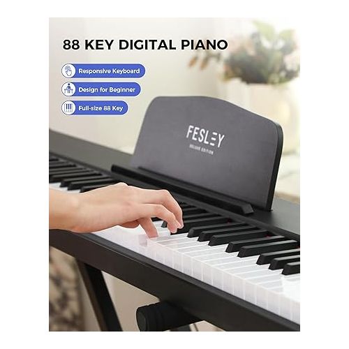  Fesley Weighted Piano Keyboard 88 Keys: Full Size Electric Keyboard Piano for Beginners, Portable 88 Key Keyboard with Daul Speaker,Sustain Pedal,Power Adapter,Support Bluetooth,USB MIDI,FEP300,Black