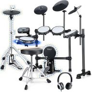 Fesley Electric Drum Set, Electronic Drum Set with 4 Quiet Mesh Drum Pads, Independent HiHat and Kick Drum Full Size Adult Drum Set, 3 Cymbals with Choke, 225 Sounds, USB MIDI, Drum Throne, and Sticks