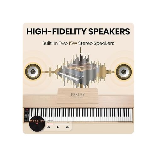  Fesley Furniture Digital Piano keyboard: Real Sampled Sound Source, High Sensitivity 88 key Weighted Keyboard, Daul 15W Speaker, Portable Piano keyboard Bluetooth, MIDI Connection, Triple Pedal System