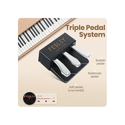  Fesley Furniture Digital Piano keyboard: Real Sampled Sound Source, High Sensitivity 88 key Weighted Keyboard, Daul 15W Speaker, Portable Piano keyboard Bluetooth, MIDI Connection, Triple Pedal System