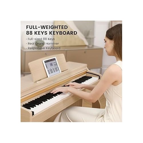 Fesley Digital Piano 88 Key Weighted Keyboard: Home Electric Piano Piano With Hammer Action For Professional,Upright Piano Keyboard with Dual 25W Speakers,Triple Pedal,Support Bluetooth,MIDI USB,Beige