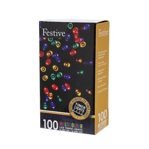  Festive Christmas String Lights, Battery Operated Timer LED, Multicolor, 100 bulbs