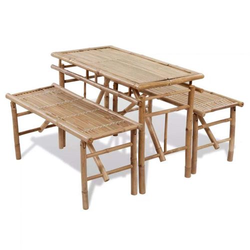  Festnight 3 Piece Folding Picnic Beer Table with 2 Foldable Seating Bench Chair Set Portable Bamboo Outdoor Dining Furniture for Patio,Garden,Camping,Backyard Use