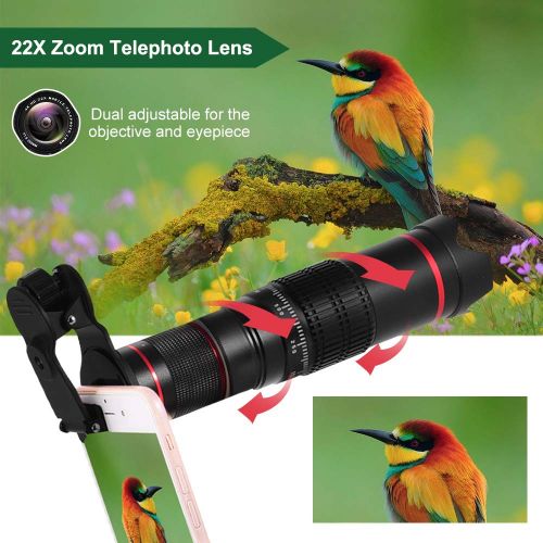  Festnight Phone Camera Lens Kit 22X Zoom Telephoto Lens Adjustable Smartphone Lens Support Naked Eye Observation, Clip-On Lenses Compatible for iPhonex876 Samsung Huawei Smartph