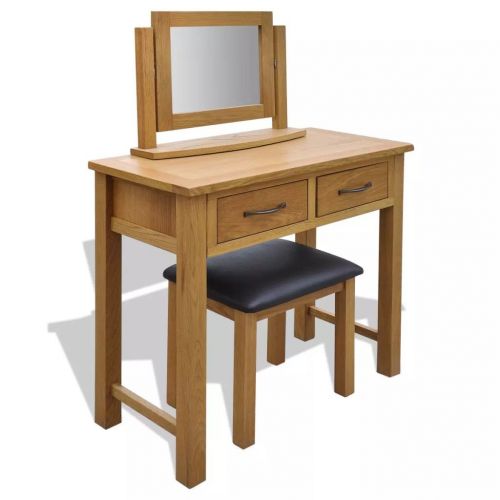  Festnight Vintage Vanity Makeup Table Set Dressing Table with Stool, Mirror Oak