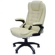 Festnight High Back Executive Massage Ergonomic Chair, Heated Vibrating Office Chair, PU Leather Cream
