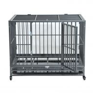 Festnight Large Metal Dog Crate, Stainless Steel Elevated Indestructible Dog Kennel Rolling Pet Crate with Dual Pans, 42