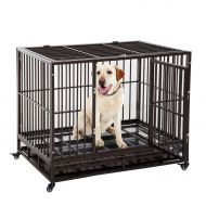 Festnight Heavy Duty Steel Dog Crate Kennel Pet Cage with Wheels, 42