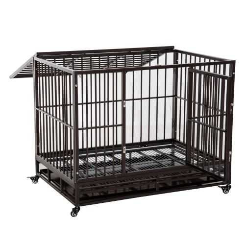  Festnight Heavy Duty Steel Dog Crate Kennel Pet Cage with Wheels, 42