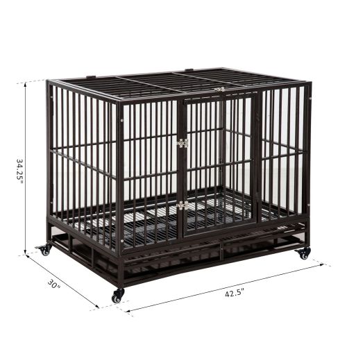  Festnight Heavy Duty Steel Dog Crate Kennel Pet Cage with Wheels, 42