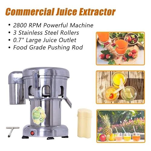  Commercial Juice Extractor, Heavy Duty Cold Press Electric Juicer Machines, 370W Stainless Steel Centrifugal Juice Extractor Juicing for Nutrient Fruits and Vegetables