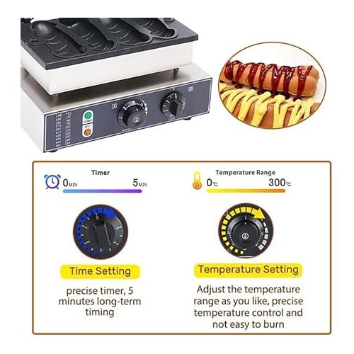 4 pcs Waffle Dog Maker, Strange Shape Corn Dog Maker Waffle Machine for Business, 1600W Commercial Waffle Machine Waffles on a Stick for Restaurant Beach Party Ladies Night Events