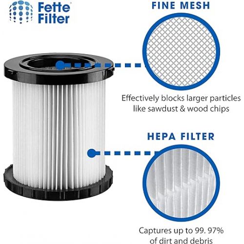  Fette Filter- Wet Dry Vacuum Replacement Filters Compatible with DeWalt DCV580 & DCV581H wet-dry vacuums Part # DCV5801H (Pack of 2)