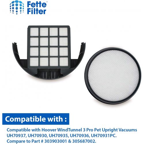  Fette Filter - Upright Vacuum Filter Kit Compatible with Hoover WindTunnel 3 Pro Pet. Compare to Part # 303903001 & 305687002. (Pack of 2)