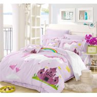 Feyart Girls Boys Twin Bedding Set Unicorn Rainbow Castle 4-Piece, Duvet Cover/Flat Sheet/Set of 2 Pillow Shams, Ultra-Soft Anti-allergenic Microfiber, Purple