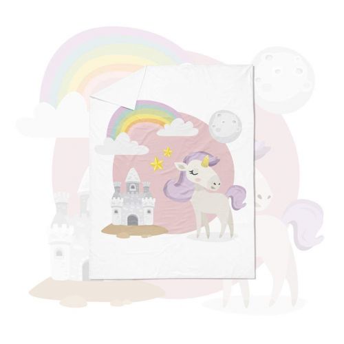  Feyart Girls Boys Twin Bedding Set Unicorn Rainbow Castle 4-Piece, Duvet Cover/Flat Sheet/Set of 2 Pillow Shams, Ultra-Soft Anti-allergenic Microfiber, Purple