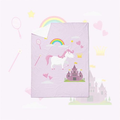  Feyart Girls Boys Twin Bedding Set Unicorn Rainbow Castle 4-Piece, Duvet Cover/Flat Sheet/Set of 2 Pillow Shams, Ultra-Soft Anti-allergenic Microfiber, Purple