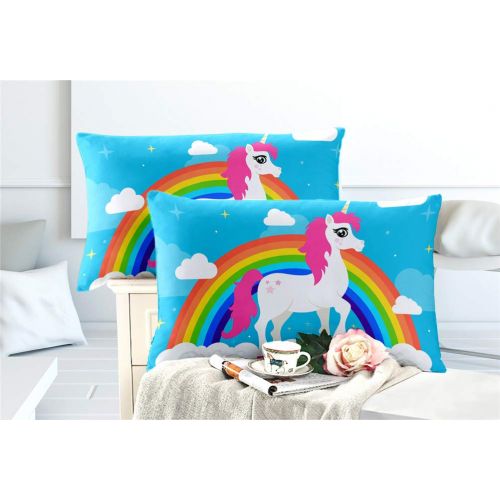  Feyart Girls Boys Twin Bedding Set Unicorn Rainbow Castle 4-Piece, Duvet Cover/Flat Sheet/Set of 2 Pillow Shams, Ultra-Soft Anti-allergenic Microfiber, Purple