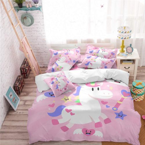  Feyart Girls Boys Twin Bedding Set Unicorn Rainbow Castle 4-Piece, Duvet Cover/Flat Sheet/Set of 2 Pillow Shams, Ultra-Soft Anti-allergenic Microfiber, Purple