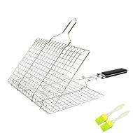 Fghu Portable Stainless Steel BBQ Barbecue Grilling Basket, Barbecue Grilling, Barbecue Mesh Clamp, Mini Portable Camping Grill, for Outdoor Wood Stove Camping