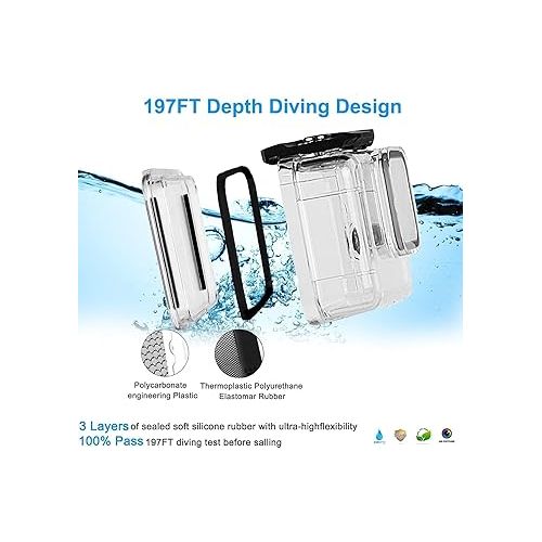  FitStill 60M/196FT Waterproof Case for Go Pro Hero12 Black/Hero11 Black/Hero10 Black/Hero9 Black,Protective Underwater Diving Housing Shell with Accessories for Hero12/11/10/9 Black Action Camera