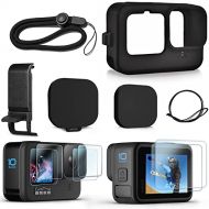 FitStill Silicone Sleeve Case for Hero 10 /Hero 9 Black, Battery Side Cover & Screen Protectors & Lens Caps & Lanyard for Go Pro Hero10 Hero9 Accessories Kit