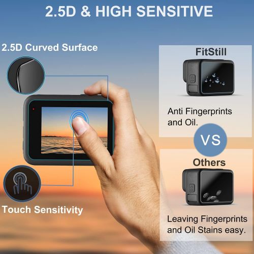  [6 PCS] FitStill Screen Protector for GoPro Hero 7(Only Black)/Hero HD(2018)/Hero 5/Hero 6, Ultra Clear Tempered Glass Screen Protector + Lens Protector + Lens Cap Cover Accessorie