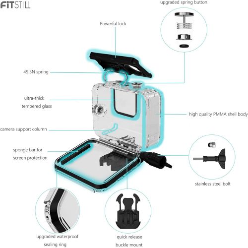  [아마존베스트]FitStill Waterproof Case for GoPro Hero 8 Black, Protective Underwater 60M Dive Housing Shell with Bracket Accessories for Go Pro Hero8 Action Camera