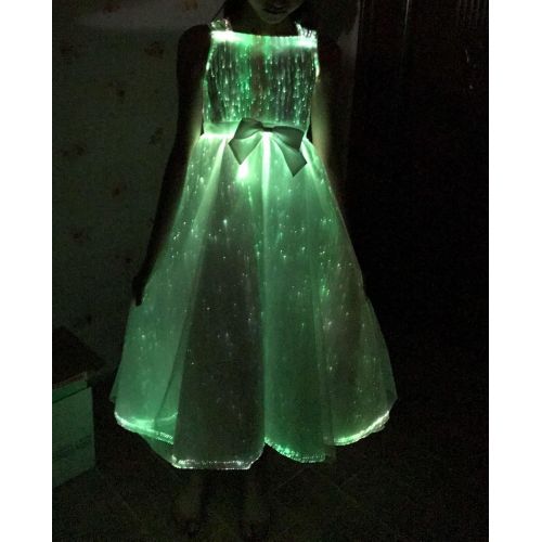  Fiber Optic Fabric Clothing Kids Fiber Optic Light up Princess Dresses Glow in The Dark Girls Costume for Party Dance