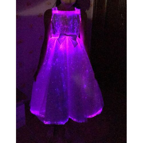  Fiber Optic Fabric Clothing Kids Fiber Optic Light up Princess Dresses Glow in The Dark Girls Costume for Party Dance