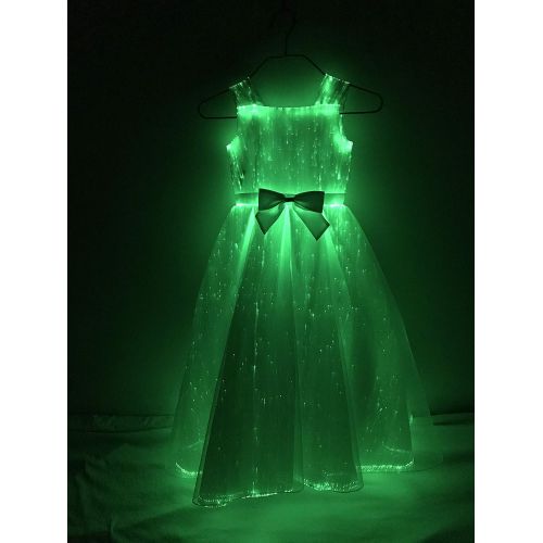  Fiber Optic Fabric Clothing Kids Fiber Optic Light up Princess Dresses Glow in The Dark Girls Costume for Party Dance