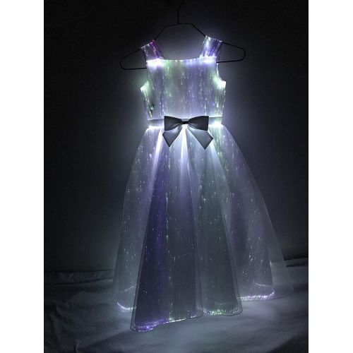  Fiber Optic Fabric Clothing Kids Fiber Optic Light up Princess Dresses Glow in The Dark Girls Costume for Party Dance