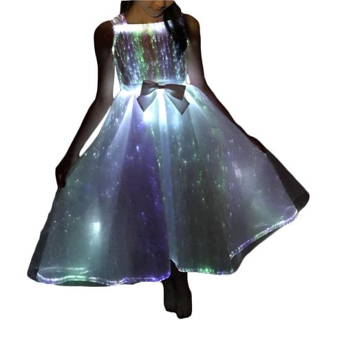  Fiber Optic Fabric Clothing Kids Fiber Optic Light up Princess Dresses Glow in The Dark Girls Costume for Party Dance