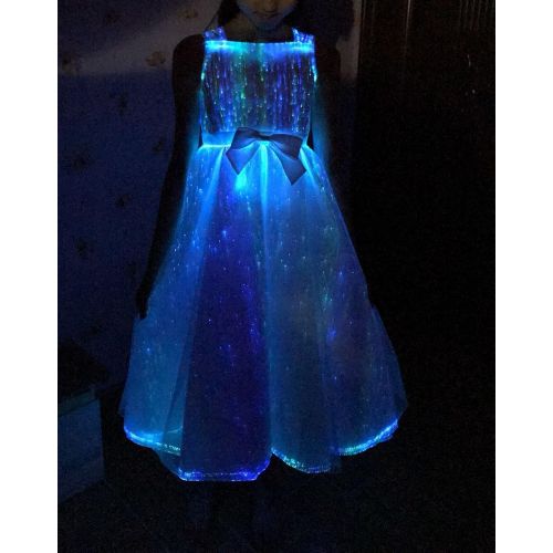  Fiber Optic Fabric Clothing Kids Fiber Optic Light up Princess Dresses Glow in The Dark Girls Costume for Party Dance