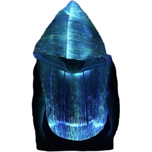  할로윈 용품Fiber Optic Fabric Clothing Light up Cool Hoodies LED Fiber Optic Sleeveless Costume Hoodie Glow in The Dark Sweatshirts,Mobile APP Control