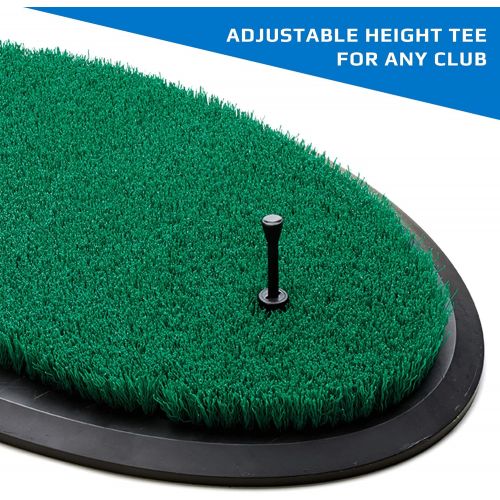  Fiberbuilt Flight Deck Golf Hitting Mat - Oval Shape Outdoor/ Indoor Real Grass-Like Performance Golf Mat with Durable Adjustable Height Tee, Black/Green, 21.25 x 13.5 x 1.75