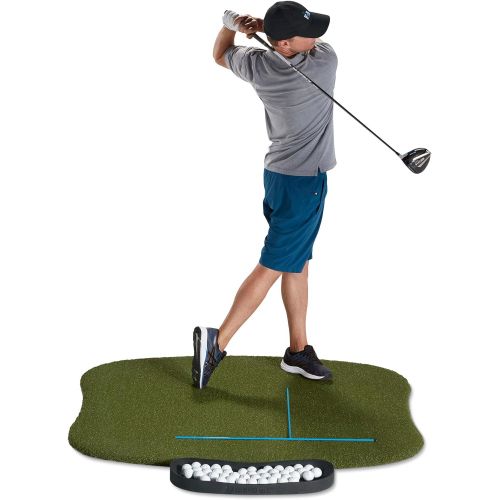  Fiberbuilt Golf Hourglass Hitting Mat - Premium Indoor / Outdoor Performance Turf with Non-Slip Rubber Foam Padding Comes with 4 Alignment Sticks and 1 Golf Ball Tray