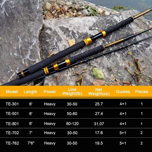  Fiblink Fishing Trolling Rod 1 Piece/2 Piece Saltwater Offshore Rod Big Name Heavy Duty Rod Conventional Boat Fishing Pole (30-50lbs/50-80lbs/80-120lbs)
