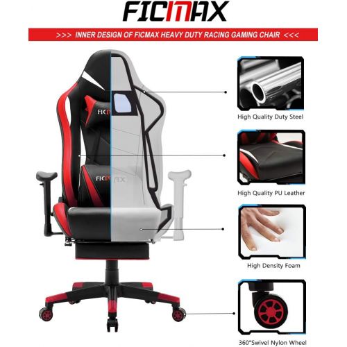  [아마존 핫딜] [아마존핫딜]Ficmax Massage Gaming Chair Ergonomic Gamer Chair with Footrest Reclining Game Chair with Armrest High Back PU Leather PC Gaming Chair Large Size Racing Office Chair with Headrest