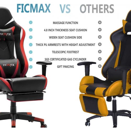  [아마존 핫딜] [아마존핫딜]Ficmax Massage Gaming Chair Ergonomic Gamer Chair with Footrest Reclining Game Chair with Armrest High Back PU Leather PC Gaming Chair Large Size Racing Office Chair with Headrest