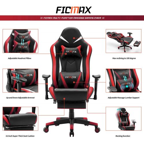  [아마존 핫딜] [아마존핫딜]Ficmax Massage Gaming Chair Ergonomic Gamer Chair with Footrest Reclining Game Chair with Armrest High Back PU Leather PC Gaming Chair Large Size Racing Office Chair with Headrest