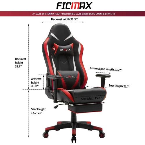  [아마존 핫딜] [아마존핫딜]Ficmax Massage Gaming Chair Ergonomic Gamer Chair with Footrest Reclining Game Chair with Armrest High Back PU Leather PC Gaming Chair Large Size Racing Office Chair with Headrest